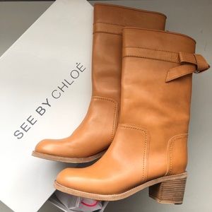 NWOT See by Chloe leather mid calf tie boots